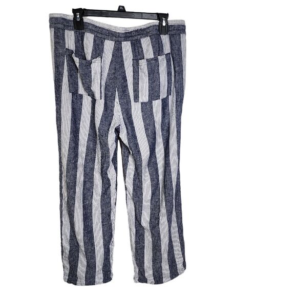 Old Navy Womens Pants Size Large Blue White Striped Linen Blend Wide Leg Pull On - Picture 2 of 9